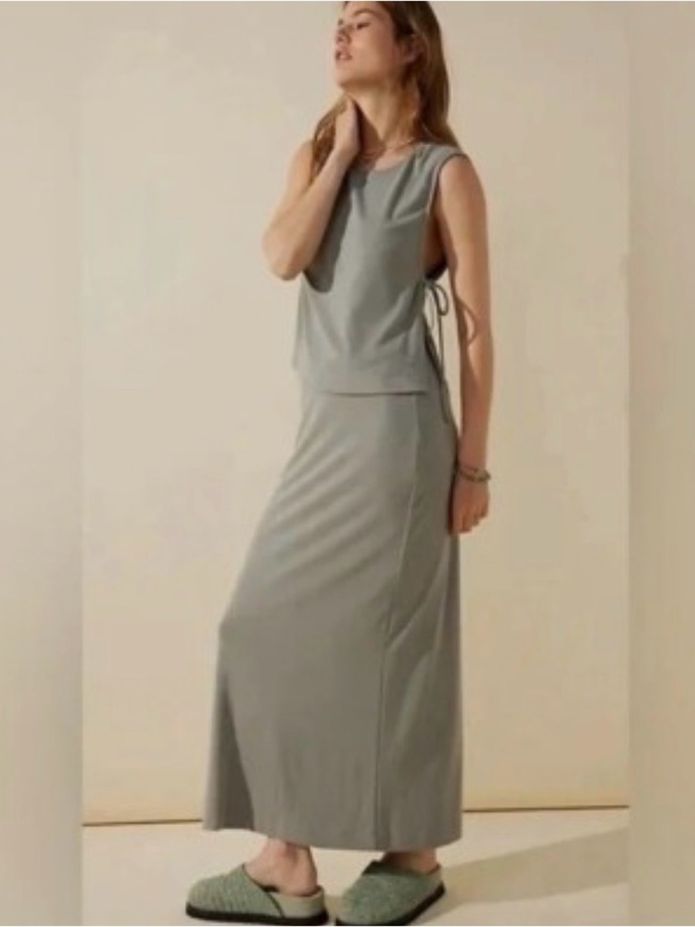 Free People Beach Gray Blue Maxi Skirt Size M Soft Knit Lounge Skirt